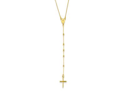 Collar Rosario Bolas 1,8 Mm, Cruz Y Virgen Milagrosa, 60 + 9,5 Cm, Oro Amarillo 18k - Imagen Estandar - 1