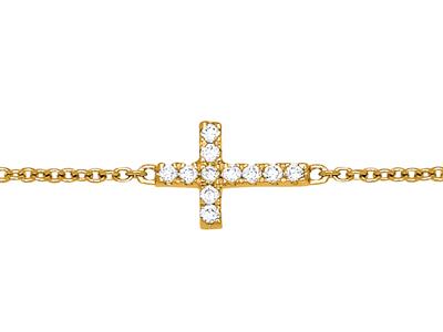 Pulsera Cruz Sobre Cadena, Diamantes 0,04ct, 15-17-18 Cm, Oro Amarillo 18k - Imagen Estandar - 2