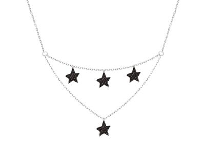 Collar Estrellas Con xidos De Circonio, 2 Filas En Gota, Plata 925 Rh