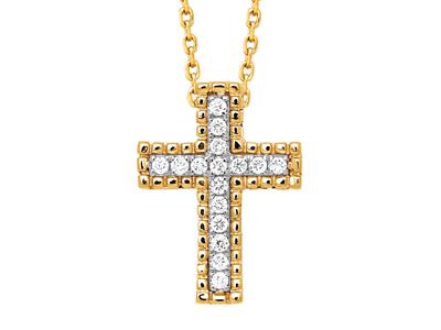 Colgante Cruz Con Cadena Exterior De Perlas, Diamantes 0,08ct, Oro Amarillo 18k - Imagen Estandar - 1