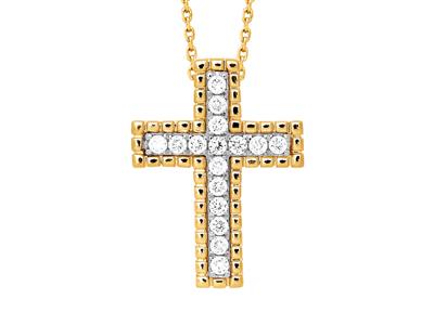 Colgante Cruz Con Cadena Exterior De Perlas, Diamantes 0,23ct, Oro Amarillo 18k - Imagen Estandar - 1
