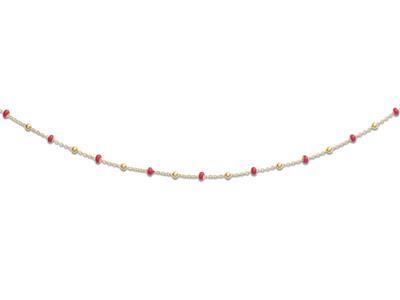 Collar Bolas Rojas, 45 Cm, Oro Amarillo 18k - Imagen Estandar - 1